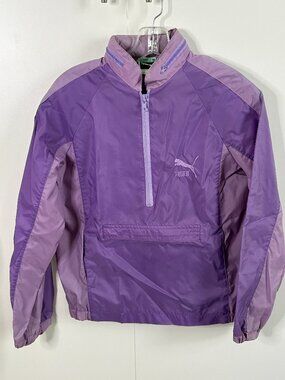 Vintage Puma Plum Pullover; Half-Zip with Hidden Hood | S